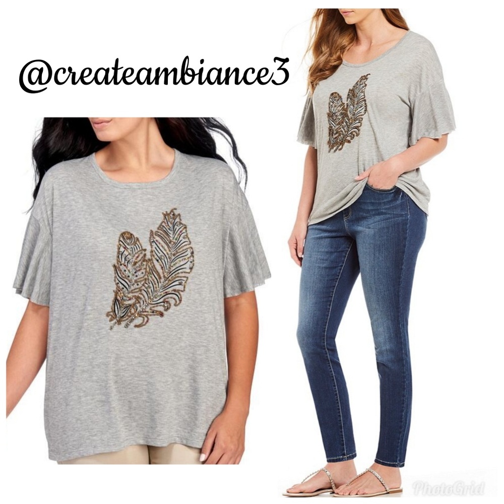 Jessica Simpson Beaded Feather Tee